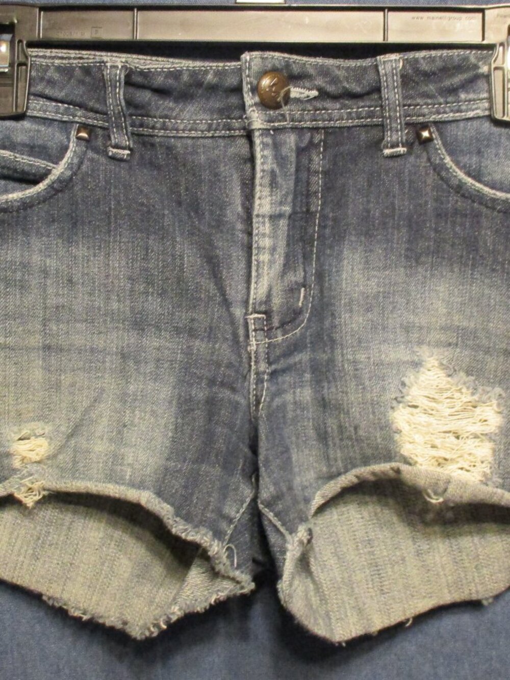 Miley Cyrus and Max Azria Junior's Denim Distressed Shortie Shorts  Sz. 13